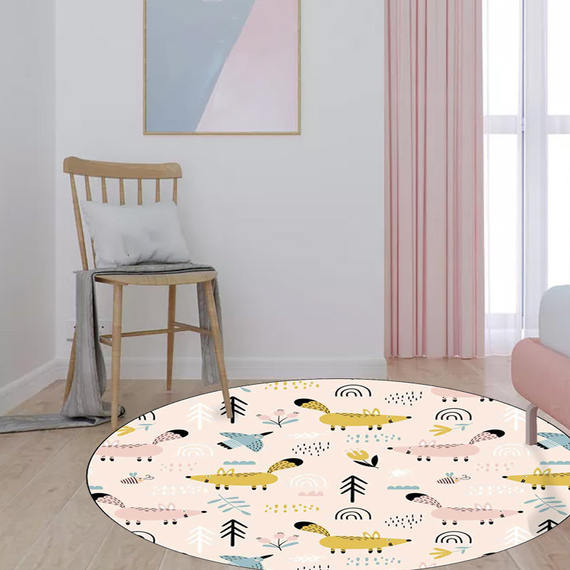Lisslune | Kids Bedroom Carpet in White Animal Mouse Bird Tree Print Carpet Polyester Washable Stain Resistant Area Rug