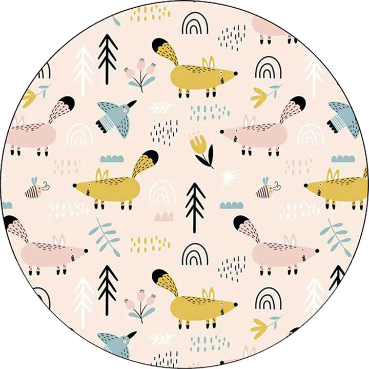 Lisslune | Kids Bedroom Carpet in White Animal Mouse Bird Tree Print Carpet Polyester Washable Stain Resistant Area Rug