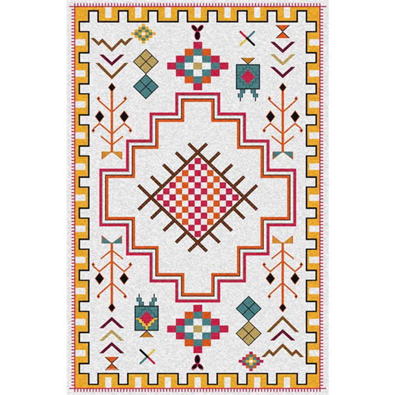 Lisslune | Southwest Living Room Rug in Ivory Tribal Diamond Check Print Rug Polyester Non-Slip Back Rug