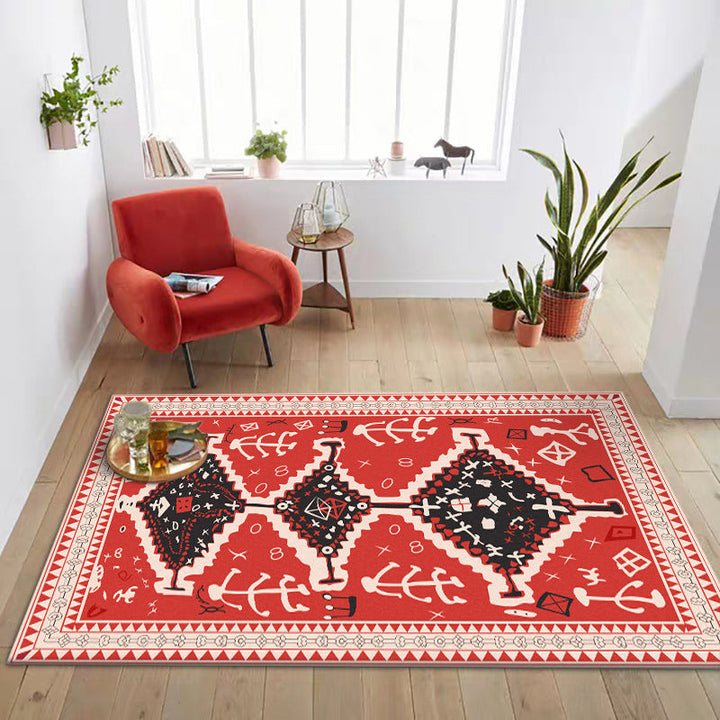 Lisslune | Cattle Bedroom Rug Southwestern Tribal Triangle Diamond Pattern Area Rug Polyester Machine Washable Rug