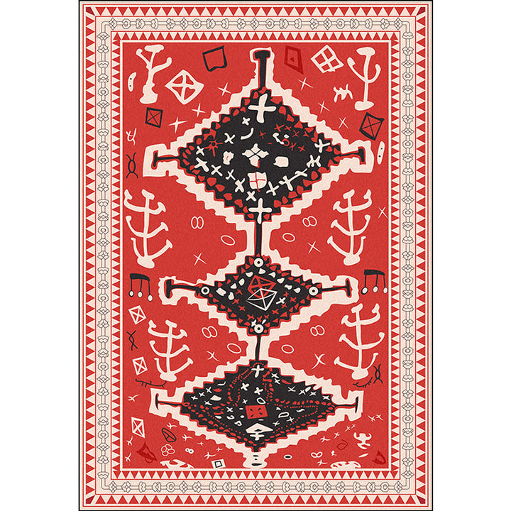 Lisslune | Cattle Bedroom Rug Southwestern Tribal Triangle Diamond Pattern Area Rug Polyester Machine Washable Rug