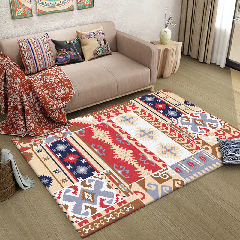 Lisslune | Americana Southwestern Rug in Red and Brown Tribal Geometry Pattern Rug Polyester Washable Rug for Home Decor