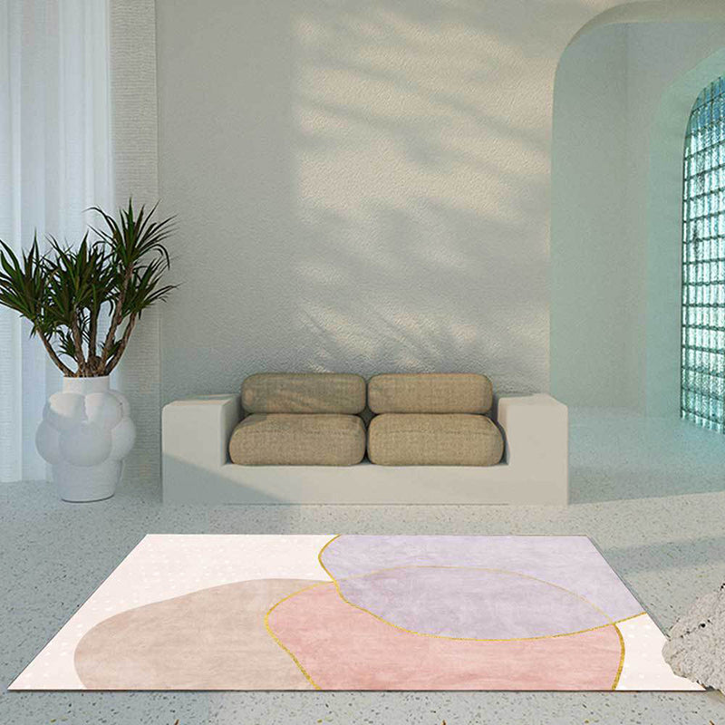 Lisslune | Novelty Living Room Rug in Pink Colorblock Print Rug Polyester Non-slip Washable Area Rug