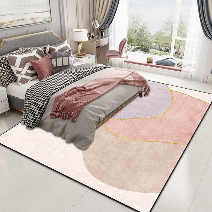 Lisslune | Novelty Living Room Rug in Pink Colorblock Print Rug Polyester Non-slip Washable Area Rug