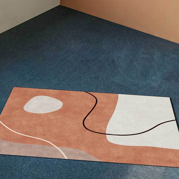 Lisslune | Orange Bedroom Rug Novelty Color Block Irregular Shape Line Pattern Rug Polyester Stain Resistant Rug