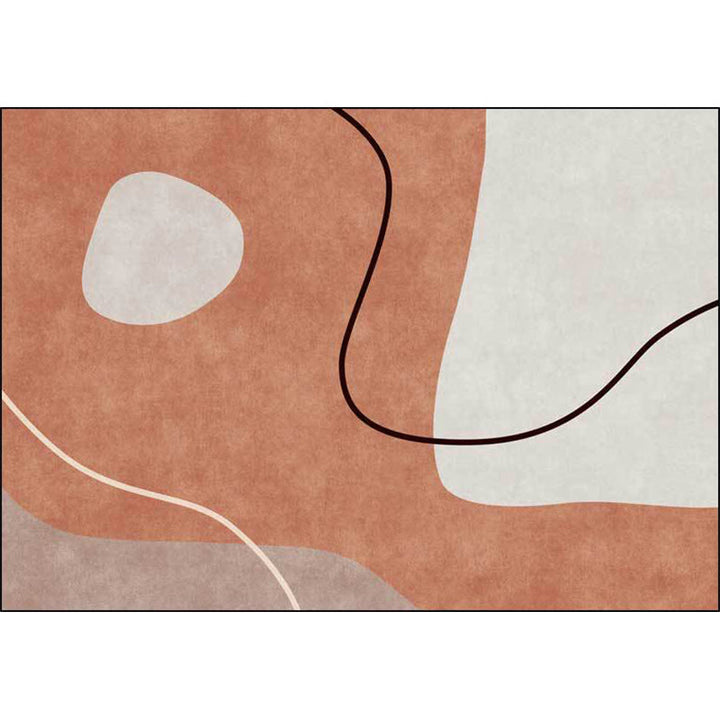 Lisslune | Orange Bedroom Rug Novelty Color Block Irregular Shape Line Pattern Rug Polyester Stain Resistant Rug