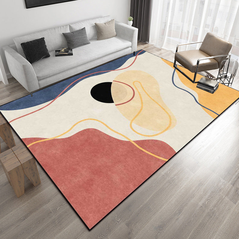 Lisslune | Ivory Bedroom Carpet Novelty Color Block Striped Pattern Area Rug Polyester Non-Slip Back Washable Rug