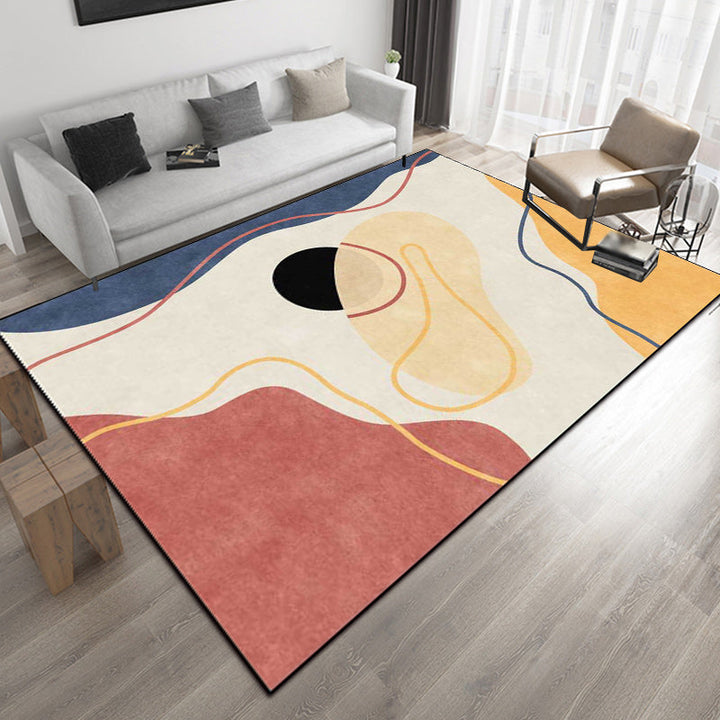 Lisslune | Ivory Bedroom Carpet Novelty Color Block Striped Pattern Area Rug Polyester Non-Slip Back Washable Rug