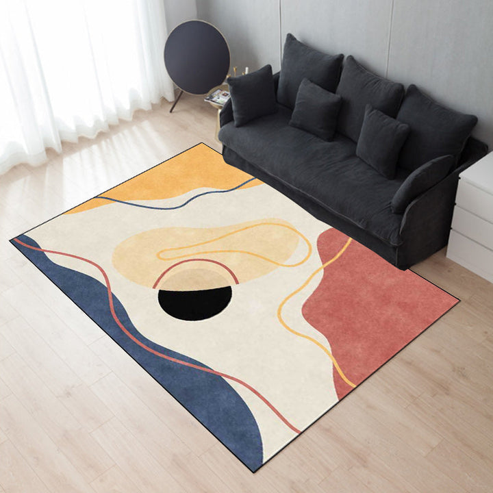 Lisslune | Ivory Bedroom Carpet Novelty Color Block Striped Pattern Area Rug Polyester Non-Slip Back Washable Rug