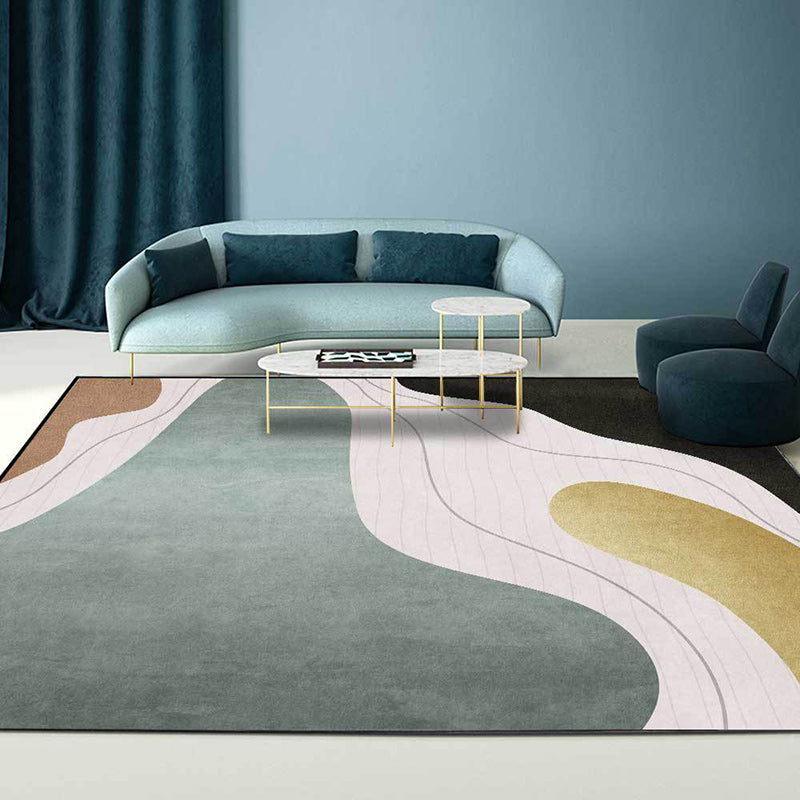 Lisslune | Colorful Bedroom Carpet Novelty Color Block Line Pattern Area Rug Polyester Stain Resistant Carpet