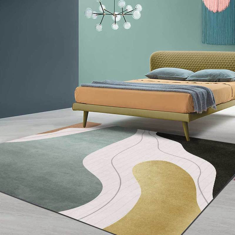 Lisslune | Colorful Bedroom Carpet Novelty Color Block Line Pattern Area Rug Polyester Stain Resistant Carpet