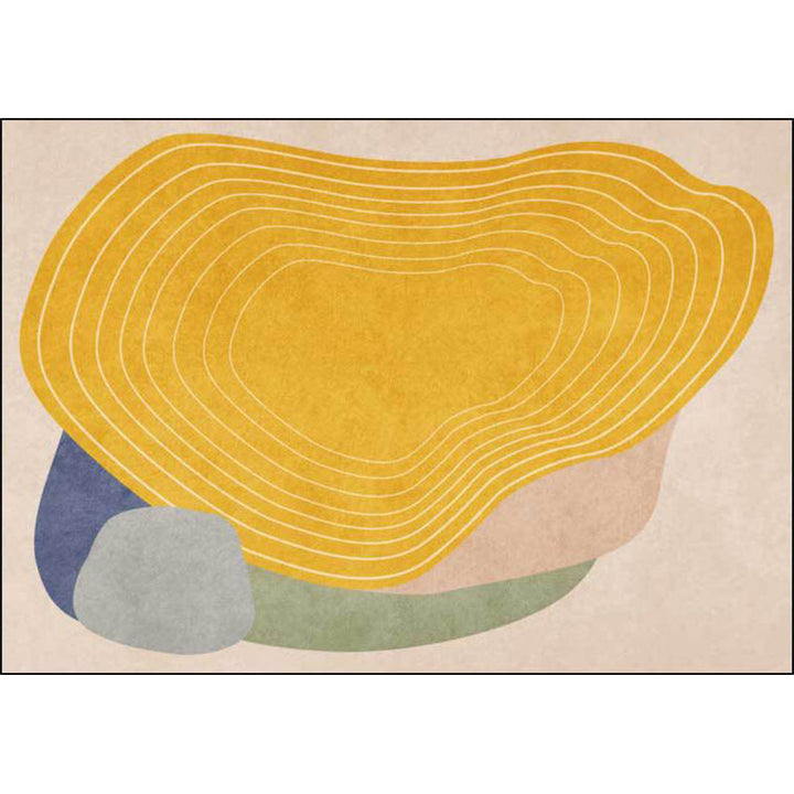 Lisslune | Novelty Living Room Rug Ivory and Yellow Color Block Stripe Print Rug Polyester Anti-Slip Area Rug