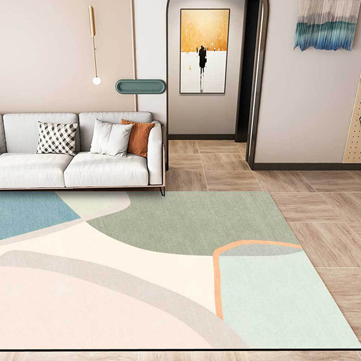 Lisslune | Colorful Round Bedroom Carpet Novelty Color Block Pattern Area Rug Polyester Washable Anti-Slip Carpet