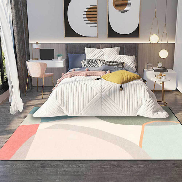 Lisslune | Colorful Round Bedroom Carpet Novelty Color Block Pattern Area Rug Polyester Washable Anti-Slip Carpet