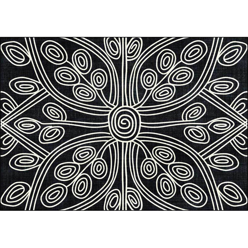 Lisslune | Novelty Living Room Rug in Black Geometric Line Pattern Rug Polyester Washable Non-Slip Back Rug