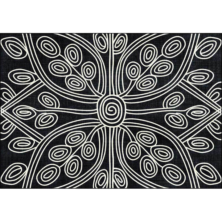 Lisslune | Novelty Living Room Rug in Black Geometric Line Pattern Rug Polyester Washable Non-Slip Back Rug