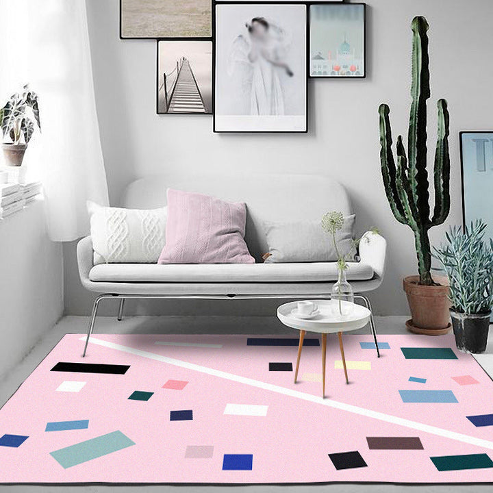 Lisslune | Nordic Novelty Rug in Pink Geometric Rectangular Pattern Rug Polyester Non-Slip Back Rug for Home Decor