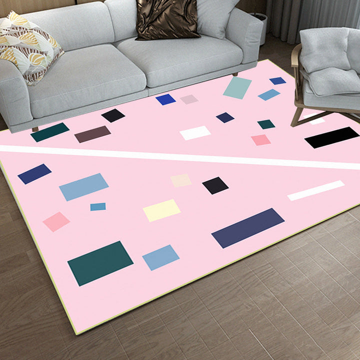 Lisslune | Nordic Novelty Rug in Pink Geometric Rectangular Pattern Rug Polyester Non-Slip Back Rug for Home Decor
