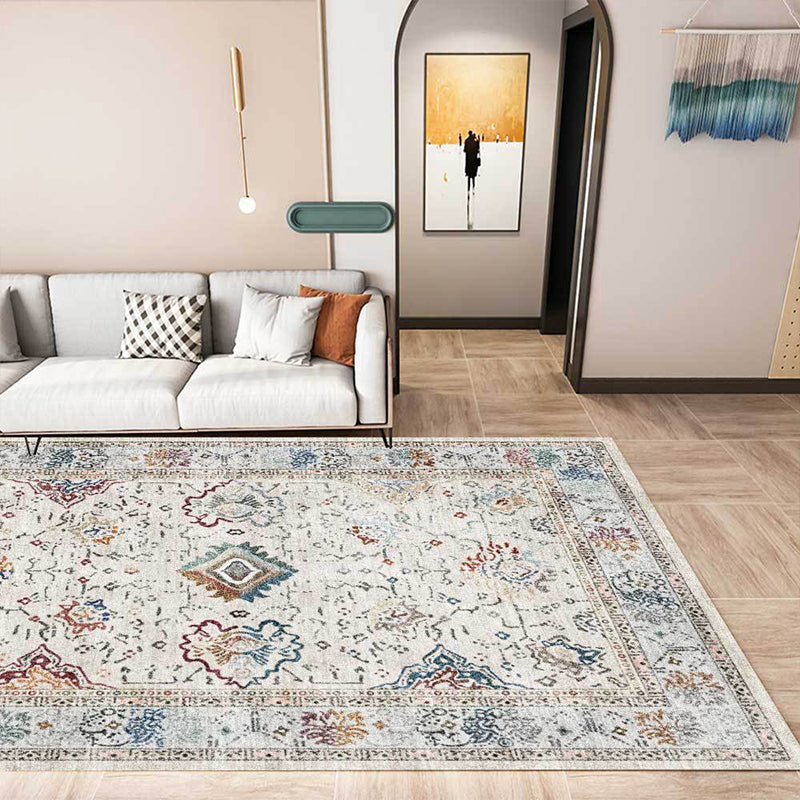 Lisslune | Shabby Chic Medallion Pattern Carpet Gray Polyester Carpet Machine Washable Non-Slip Backing Carpet for Living Room