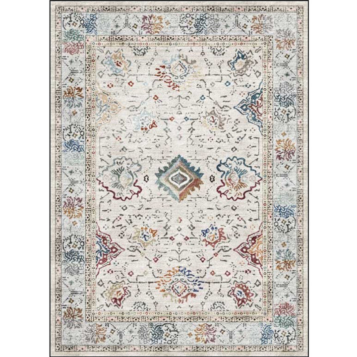 Lisslune | Shabby Chic Medallion Pattern Carpet Gray Polyester Carpet Machine Washable Non-Slip Backing Carpet for Living Room