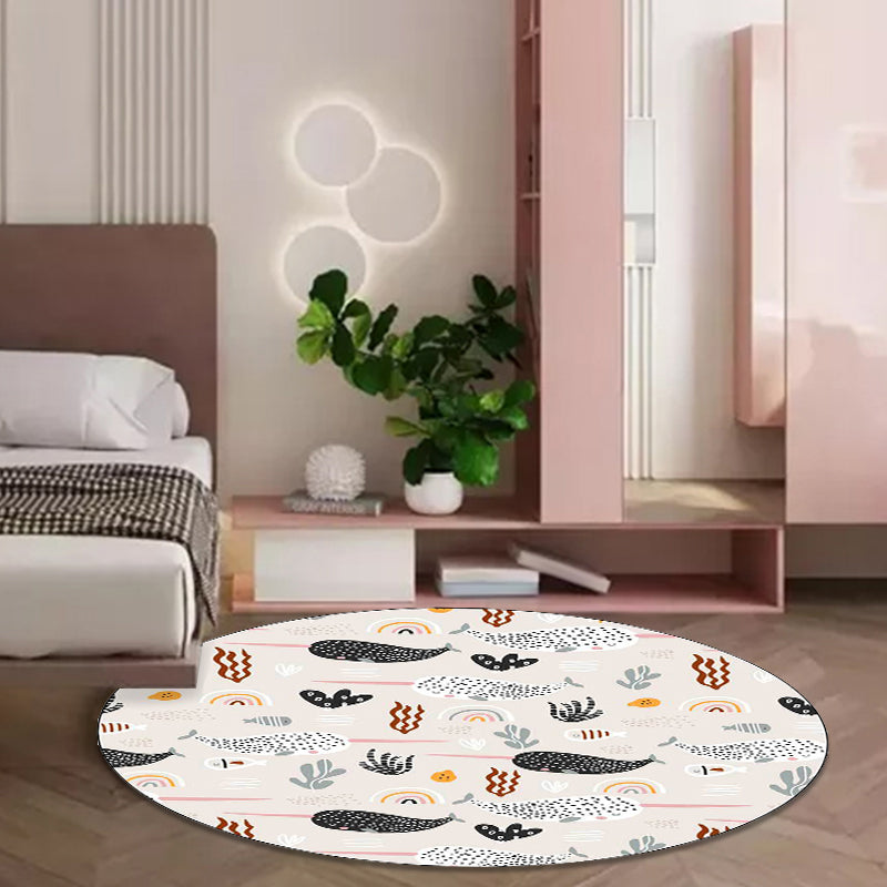 Lisslune | Beautiful children's carpet in Ivory Animal Leaf Pattern Rug Polyester Non-Slip Washable Rug for the children's room
