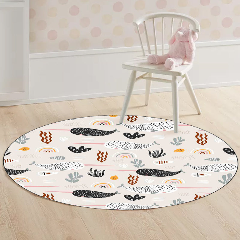 Lisslune | Beautiful children's carpet in Ivory Animal Leaf Pattern Rug Polyester Non-Slip Washable Rug for the children's room