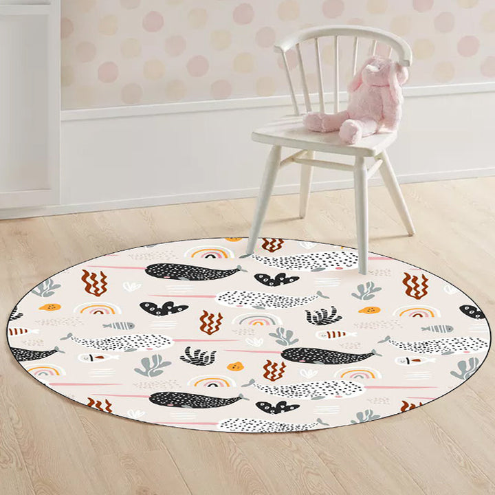 Lisslune | Beautiful children's carpet in Ivory Animal Leaf Pattern Rug Polyester Non-Slip Washable Rug for the children's room