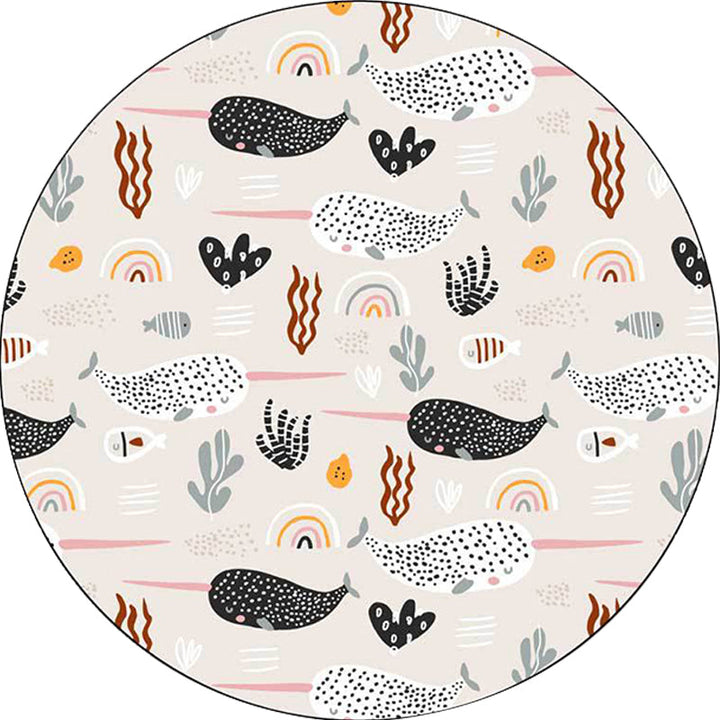 Lisslune | Beautiful children's carpet in Ivory Animal Leaf Pattern Rug Polyester Non-Slip Washable Rug for the children's room