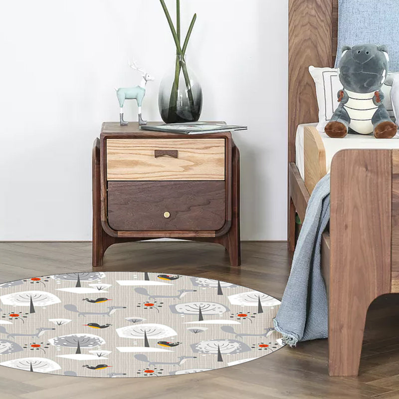Lisslune | Gray Children's Room Carpet Children's Animal Megalocnidae Pattern Carpet Polyester Pet-Friendly Carpet