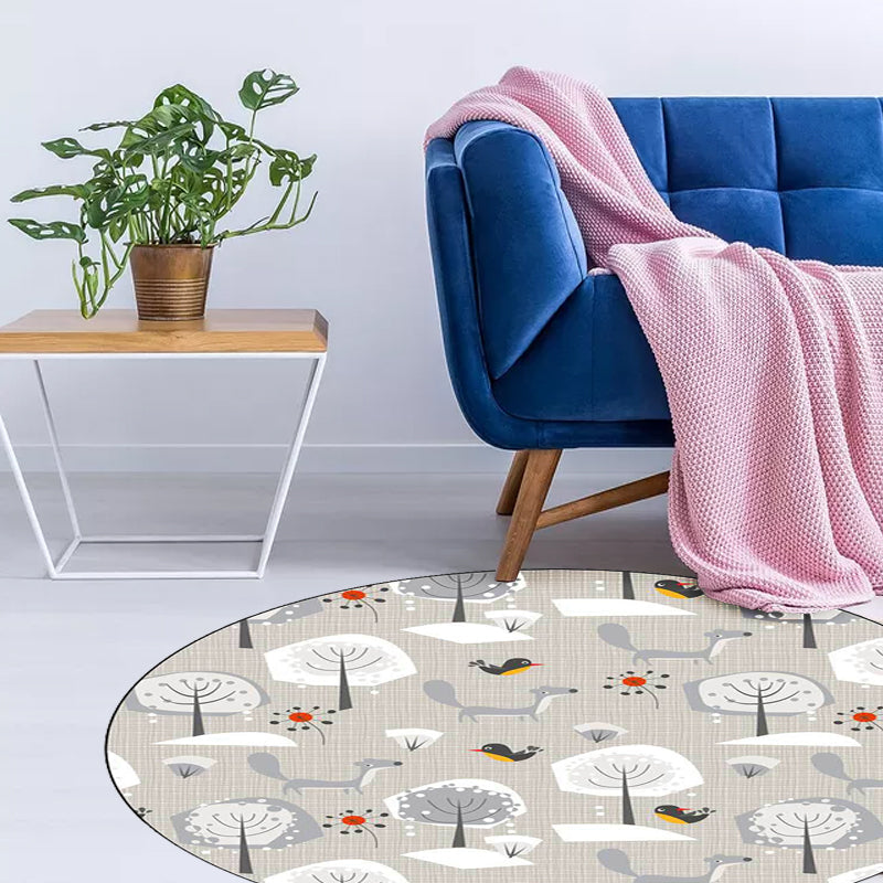 Lisslune | Gray Children's Room Carpet Children's Animal Megalocnidae Pattern Carpet Polyester Pet-Friendly Carpet