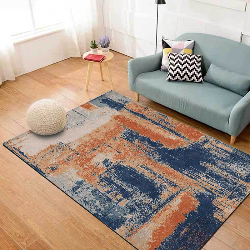Lisslune | Industry Abstract Carpet Orange and Blue Polyester Rug Machine Washable Non-Slip Area Rug for Bedroom