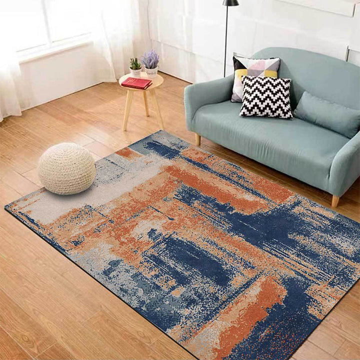 Lisslune | Industry Abstract Carpet Orange and Blue Polyester Rug Machine Washable Non-Slip Area Rug for Bedroom
