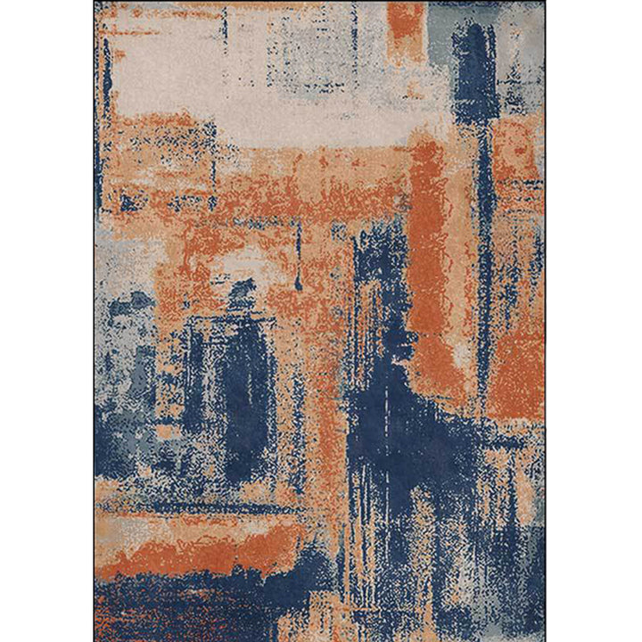 Lisslune | Industry Abstract Carpet Orange and Blue Polyester Rug Machine Washable Non-Slip Area Rug for Bedroom
