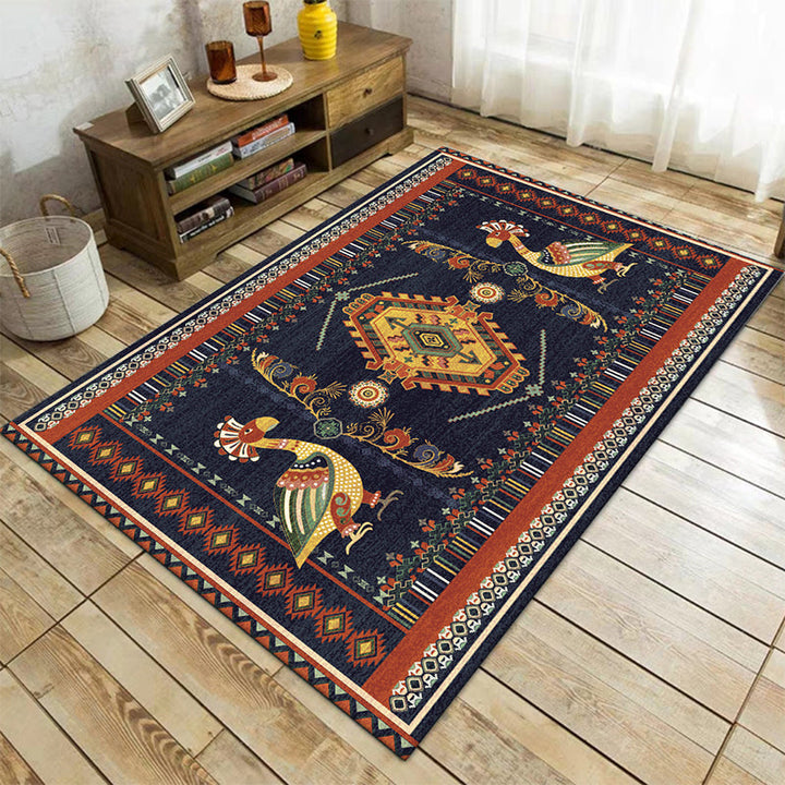 Lisslune | Stem Southwest Carpet in Black Animals Diamond Stripes Pattern Carpet Polyester Stain-Resistant Carpet for Home Decorations