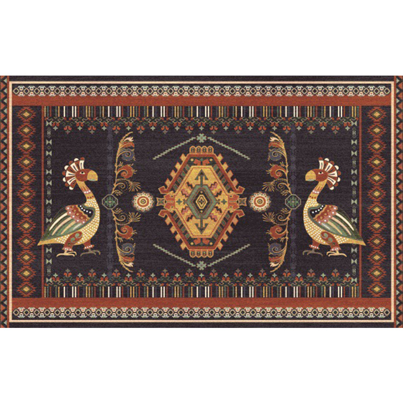 Lisslune | Stem Southwest Carpet in Black Animals Diamond Stripes Pattern Carpet Polyester Stain-Resistant Carpet for Home Decorations