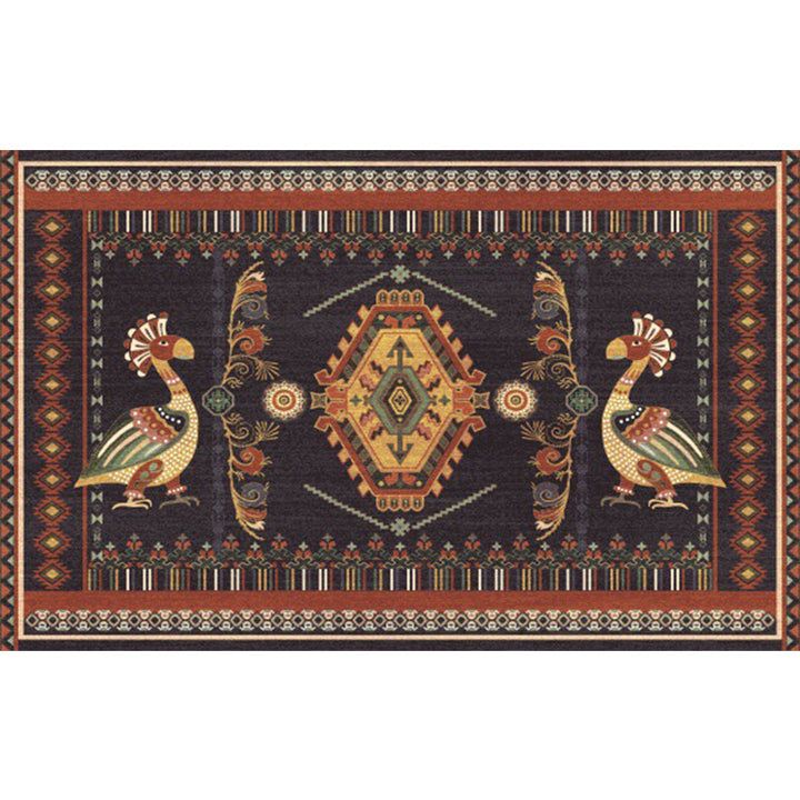 Lisslune | Stem Southwest Carpet in Black Animals Diamond Stripes Pattern Carpet Polyester Stain-Resistant Carpet for Home Decorations
