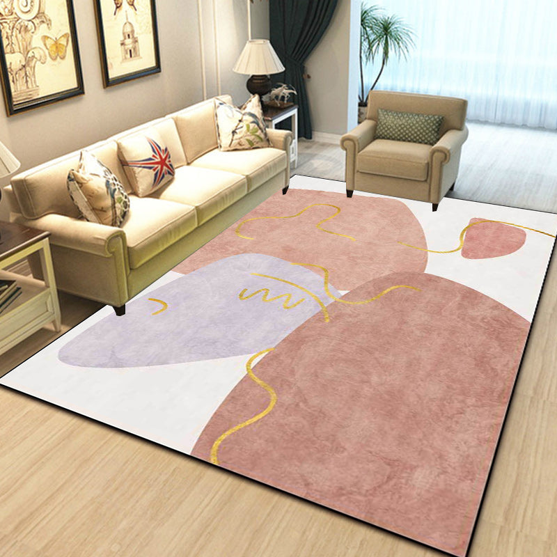 Lisslune | Scandinavian Novelty Carpet in White and Pink Irregular Shape Pattern Carpet Polyester Non-slip Area Rug for Home Decoration