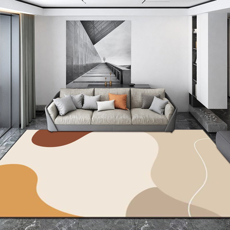 Lisslune | Ivory Bedroom Carpet Novelty Color Block Irregular Shapes Pattern Rug Polyester Non-Slip Back Washable Rug