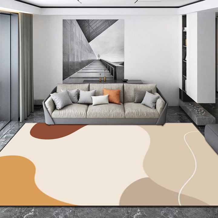 Lisslune | Ivory Bedroom Carpet Novelty Color Block Irregular Shapes Pattern Rug Polyester Non-Slip Back Washable Rug