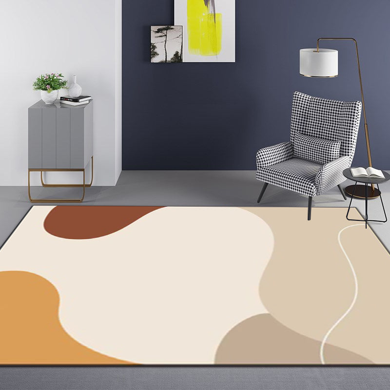 Lisslune | Ivory Bedroom Carpet Novelty Color Block Irregular Shapes Pattern Rug Polyester Non-Slip Back Washable Rug