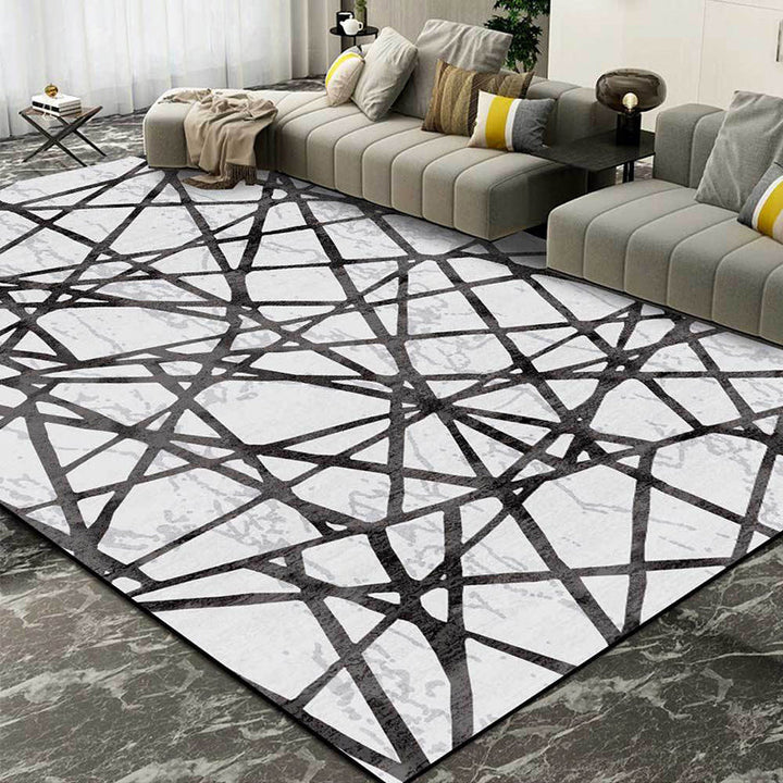Lisslune | Gray Bedroom Carpet New Geometric Line Pattern Area Rug Polyester Non-Slip Washable Rug