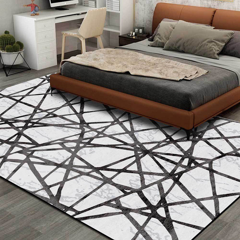 Lisslune | Gray Bedroom Carpet New Geometric Line Pattern Area Rug Polyester Non-Slip Washable Rug