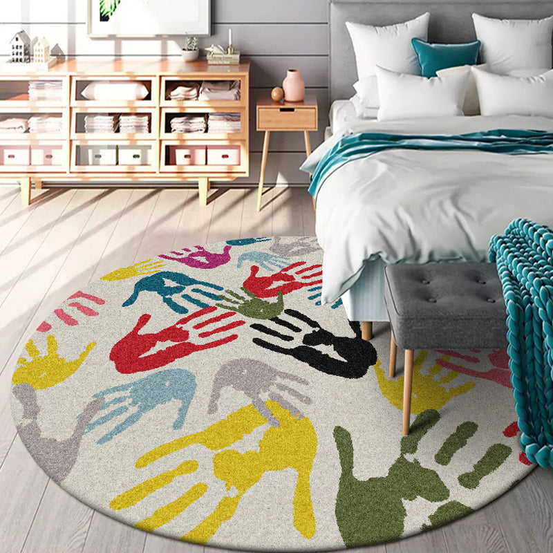 Lisslune | Modern novelty rug in ivory handprints pattern rug polyester washable washable rug for home decor
