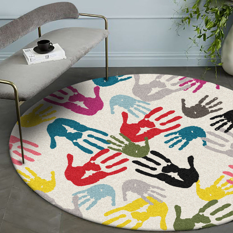 Lisslune | Modern novelty rug in ivory handprints pattern rug polyester washable washable rug for home decor