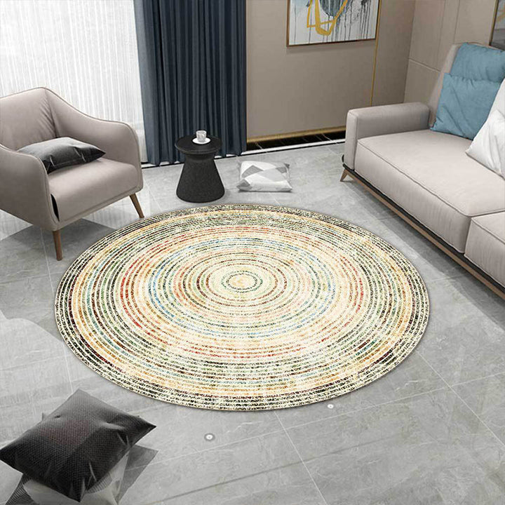 Lisslune | Yellow Rustic Carpet Polyester Concentric Circles Pattern Carpet Washable Non-Slip Background Area Rug for Living Room