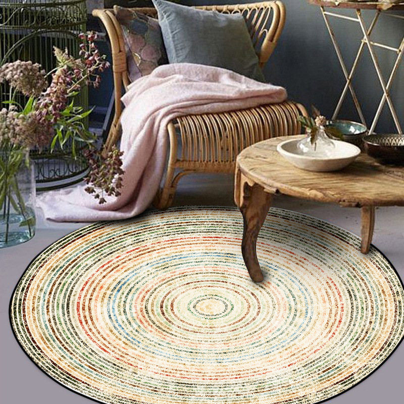 Lisslune | Yellow Rustic Carpet Polyester Concentric Circles Pattern Carpet Washable Non-Slip Background Area Rug for Living Room
