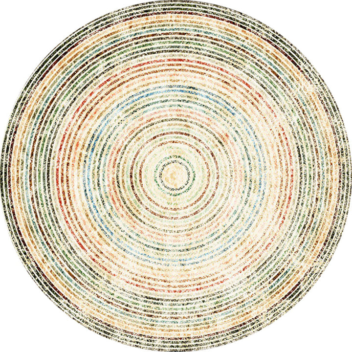 Lisslune | Yellow Rustic Carpet Polyester Concentric Circles Pattern Carpet Washable Non-Slip Background Area Rug for Living Room