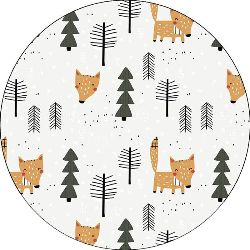 Lisslune | White Children's Room Carpet Kids Animal Fox Tree Pattern Area Rug Polyester Stain Resistant Rug