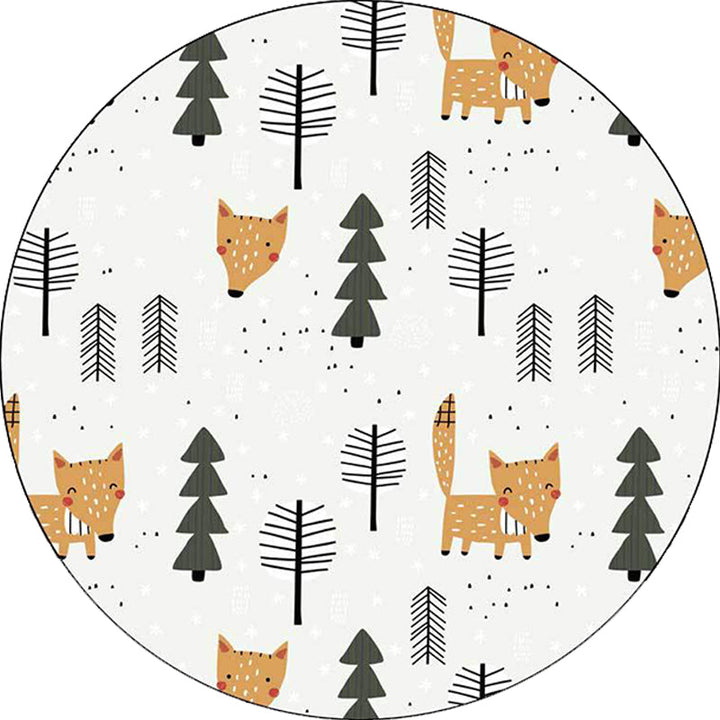 Lisslune | White Children's Room Carpet Kids Animal Fox Tree Pattern Area Rug Polyester Stain Resistant Rug