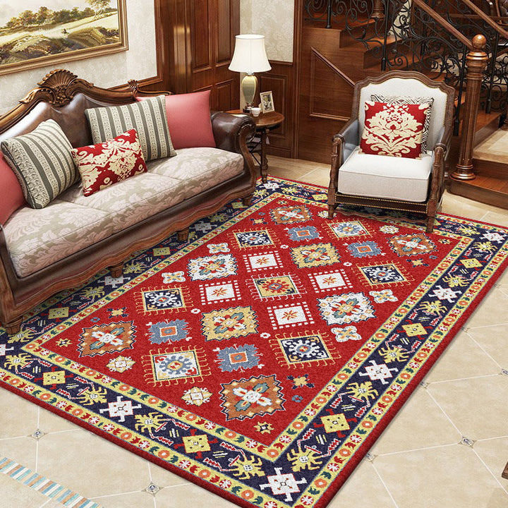 Lisslune | Southwest Living Room Rug in Red Diamond Print Rug Polyester Non-Slip Pet-Friendly Room Rug